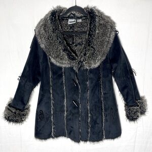 Vintage Y2K Lake Matley Black Faux Suede Leather Jacket W Faux Fur Trim/Lining S